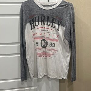 Hurley Gray and White Mens Long Sleeve Shirt size medium